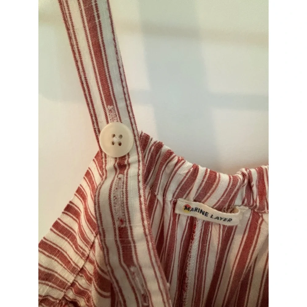 Marine Layer Womens Red White Striped Tencel Tie Waist Jumpsuit Small Sleeveless